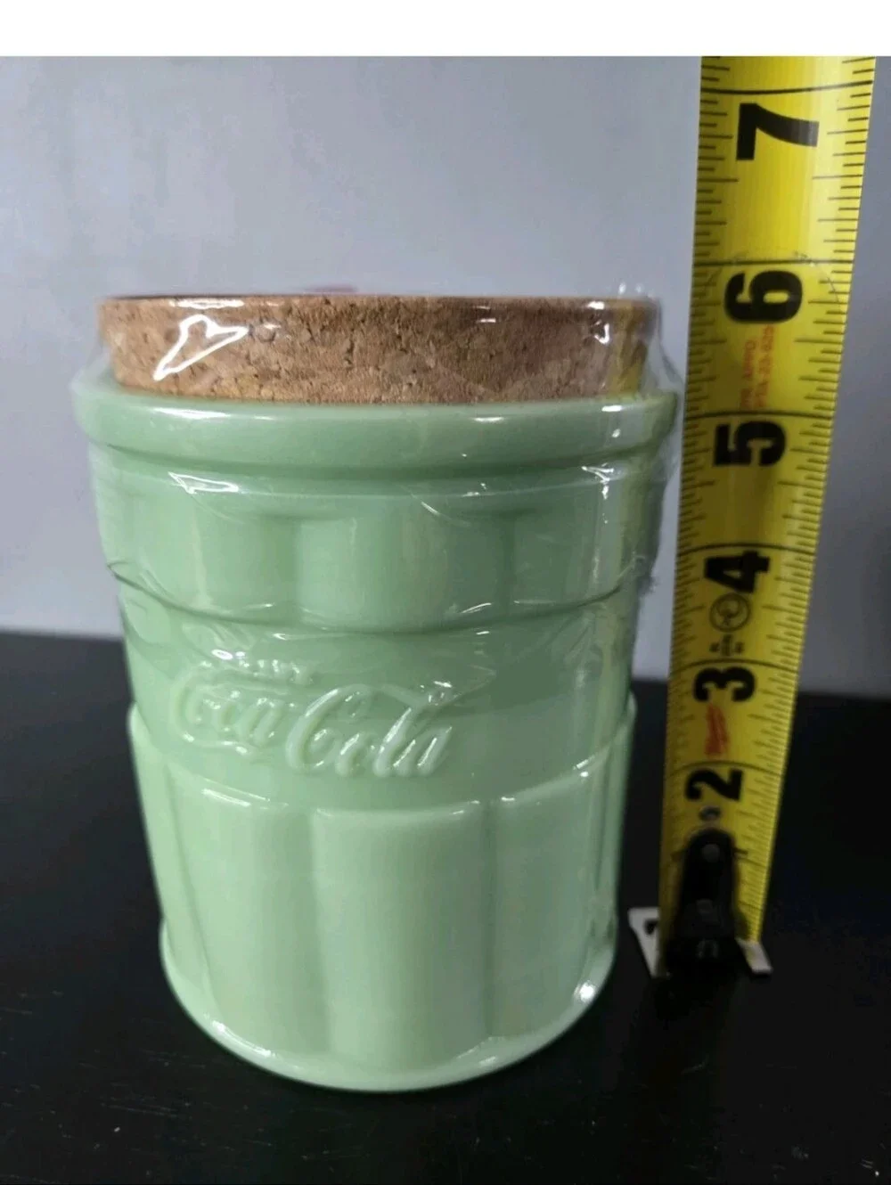 Green Jadeite Coca-Cola Glass Kitchen Canister New/Sealed 24oz w Cork Lid